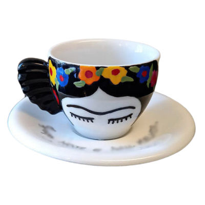 Xícara com Pires – Frida – Porcelana – “Cultive o Bem, Que o Resto Vem” – Café Expresso