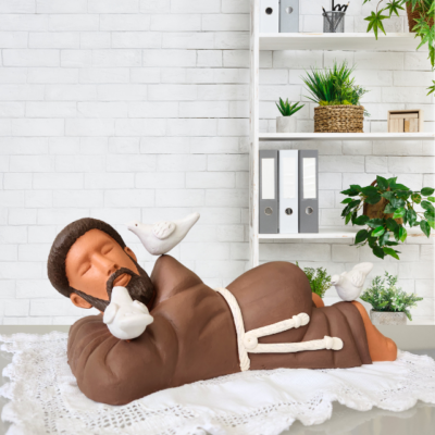 São Francisco Deitado de Cerâmica (30cm) | Pintado à Mão