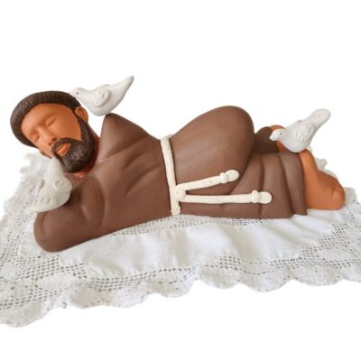 São Francisco Deitado de Cerâmica (30cm) | Pintado à Mão