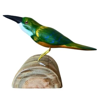 Passarinho – Verde – no Tronco – Madeira