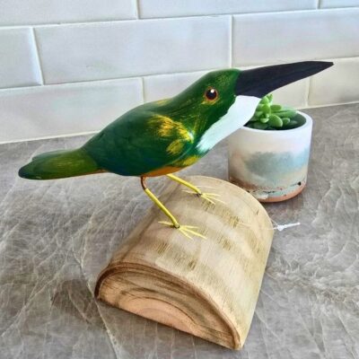 Passarinho – Verde – no Tronco – Madeira