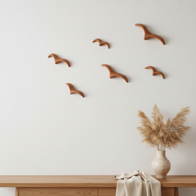 Composição de 6 Gaivotas de Cerâmica na Cor Natural