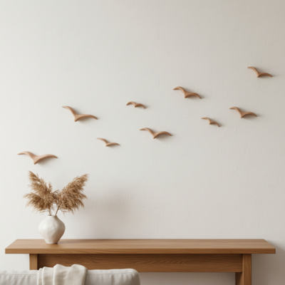 Composição de 9 Gaivotas de Cerâmica na Cor Natural