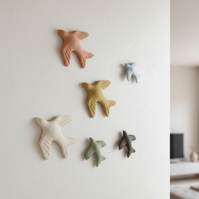 Andorinhas de cerâmica, pintadas à mão, para pendurar na parede
