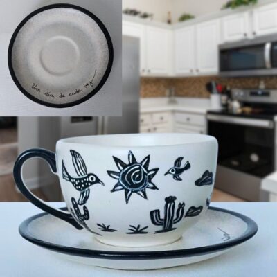 Caneca Para Chá 300ml e Pires – Tema Xilogravura – “Um Dia de Cada Vez”