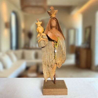 Nossa Senhora e o Menino Jesus 43cm – Escultura em Tronco de Madeira