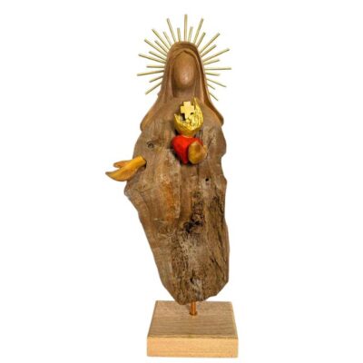 Sagrado Coração de Maria 53cm – Escultura em Tronco de Madeira