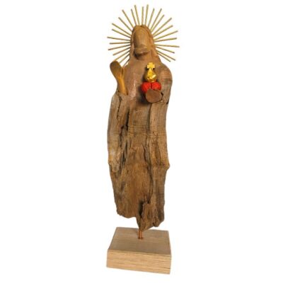 Coração de Jesus 71cm – Escultura em Tronco de Madeira