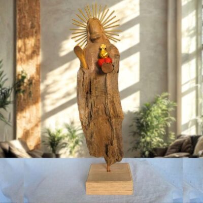 Coração de Jesus 71cm – Escultura em Tronco de Madeira