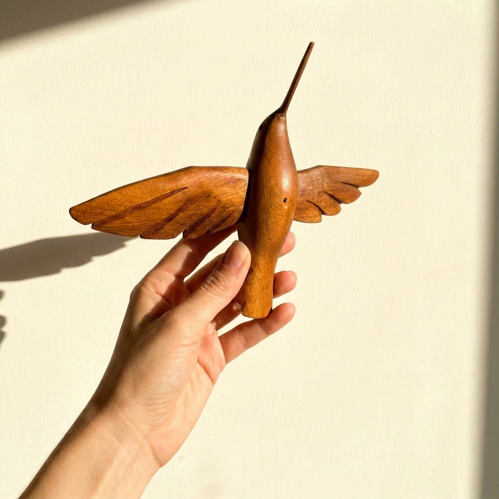 Pêndulo Beija-Flor Asas Abertas - em Madeira - Imagem 2