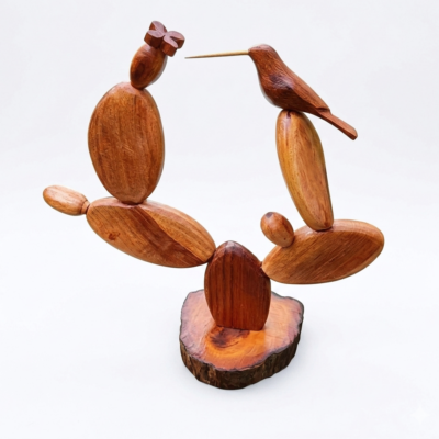 Cacto com Beija-Flor – para Mesa – em Madeira